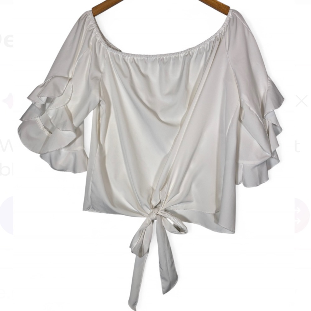 SHEIN Curve Off Shoulder White Tie Front Blouse NWOT Size 0XL